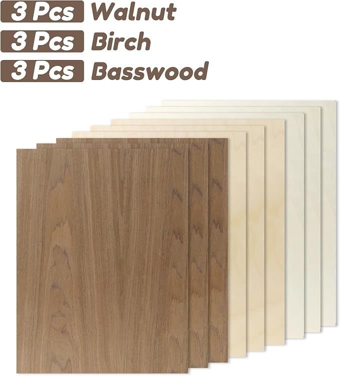 9 Pack Walnut Wood Plywood Sheets, Smooth Surface, Uniform Thickness, No Burrs