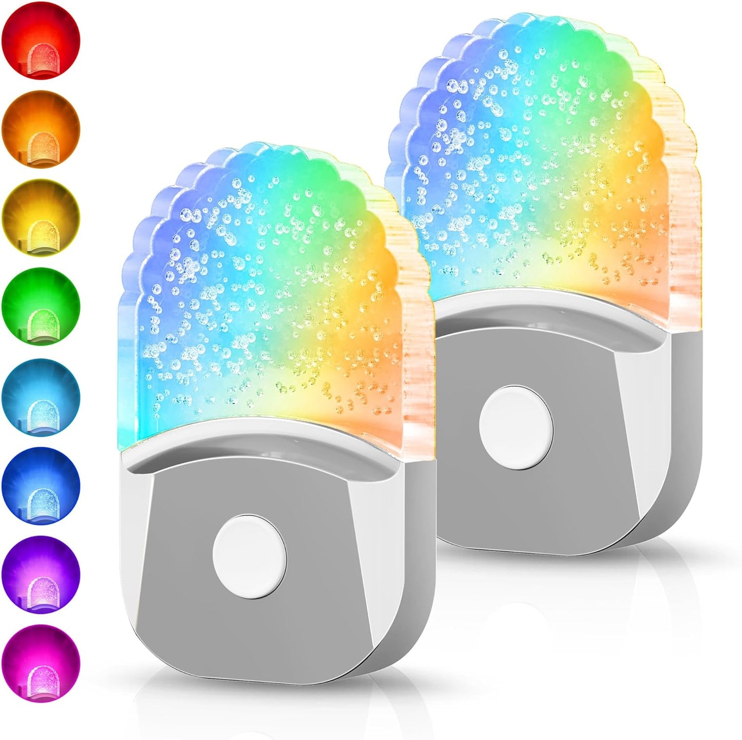 DORESshop 8-Color RGB LED Night Lights Plug Into Wall [2 Pack], Color Changing RGB LED Night Light with Dusk to Dawn Sensor for Bathroom Decor, Chrome Cover