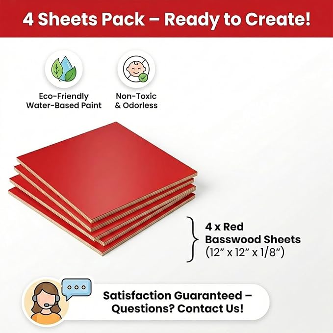 4 Pack Pre-Painted Colored Plywood Sheets, DIY Crafts, Models Making