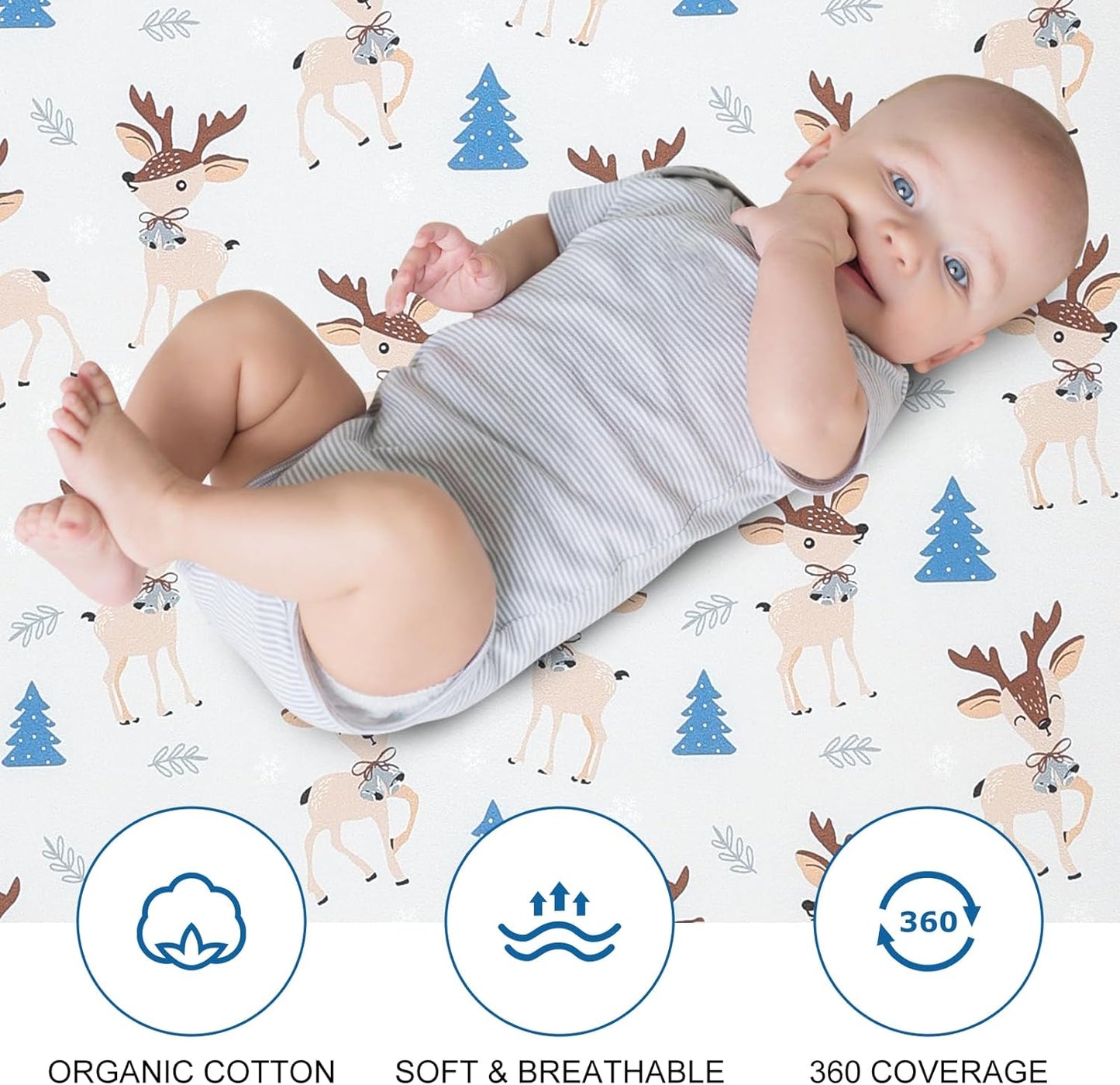 Bassinet Bed Sheet Set 2 Pcs Fits Rectangle Oval Halo Hourglass Mattress Stretchy Bassinet Bed Sheet Soft and Comfortable (Deer Park) (Lulu Paradise)