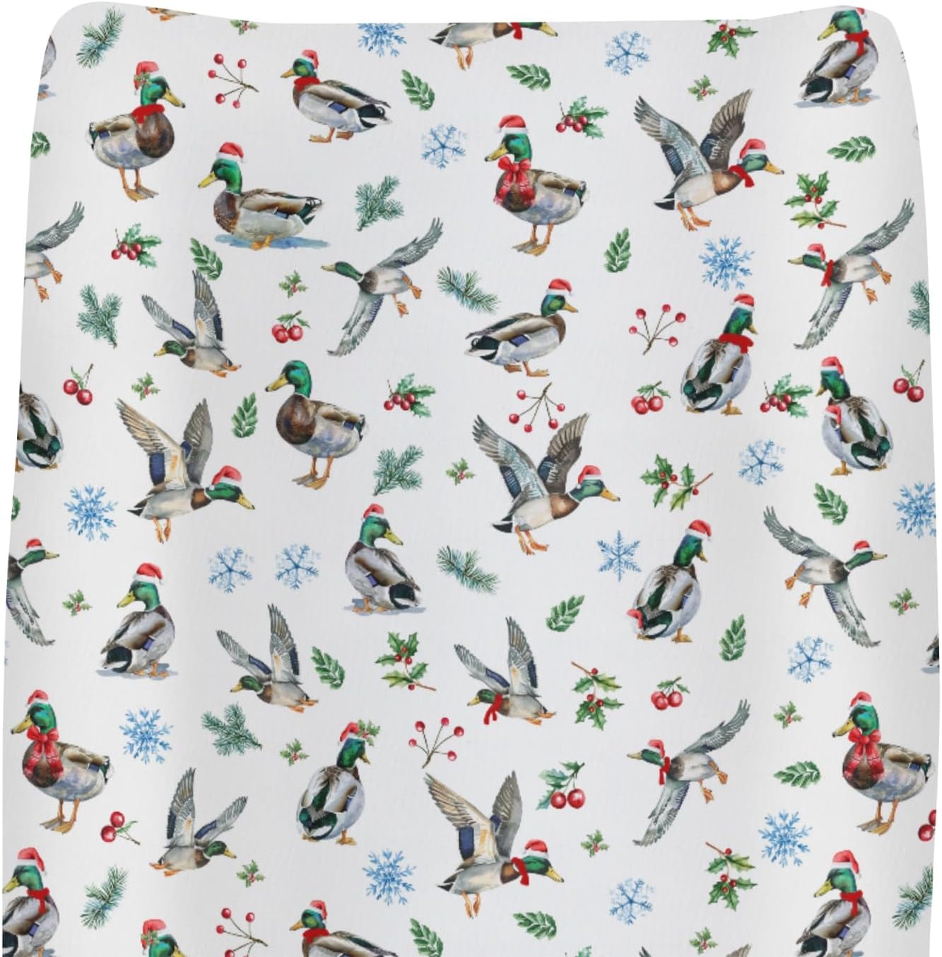 Christmas Mallard Ducks Changing Pad Covers for Baby Girl Boy Wild Ducks Cherry Fir Leaves Fitted Change Table Cover Mats Winter Hunting Duck Soft Diaper Changing Table Sheets 32''×16''