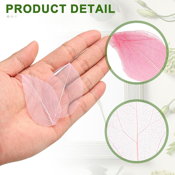 uxcell 100 Pcs Light Pink Skeleton Leaves