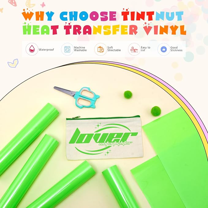 Tintnut Light Green Neon Heat Transfer Vinyl, easy cut & weed, stretch washable