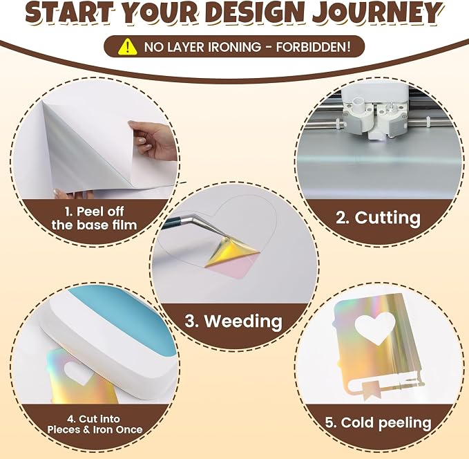 Holographic Gold Metallic Foil Heat Transfer Vinyl, Chrome HTV Easy to Cut &