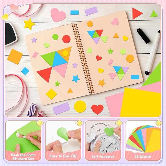 3240Pcs Foam Stickers Foam Shape Stickers Colorful Self Adhesive, 8 Colors