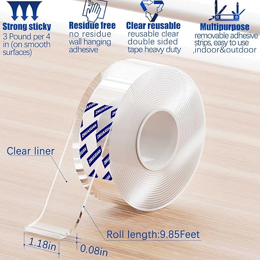 ZMUAXUAN Strong Nano Double Sided Tape Heavy Duty Mounting, Reusable Thick Gel