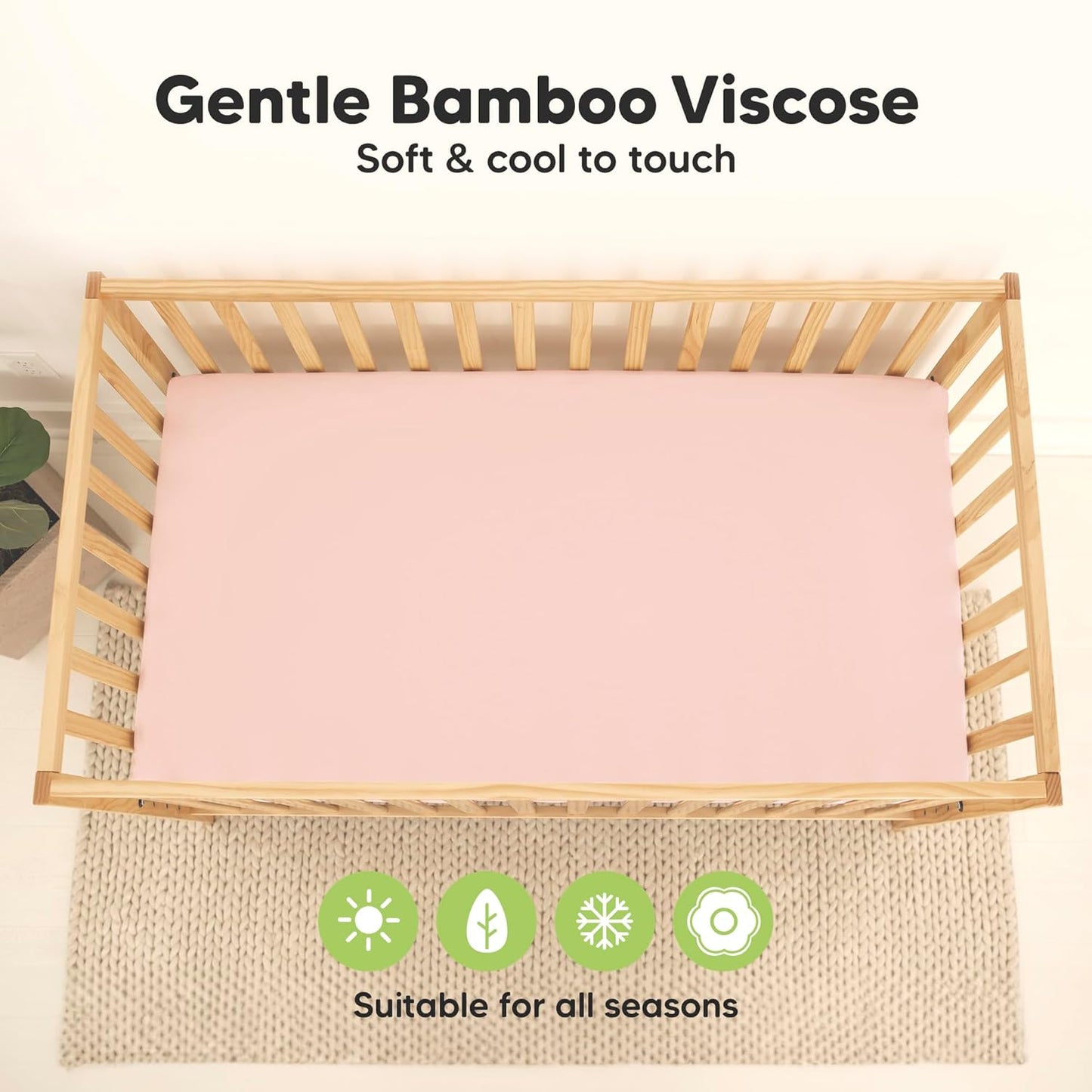 2-Pack Waterproof Baby Crib Sheets for Boys, Girls - 52x28 Viscose Derived from Bamboo Toddler Bed Sheet Neutral, Fitted Crib Mattress Protector Cover for Baby Bedding, Soft & Gentle (Cameo)