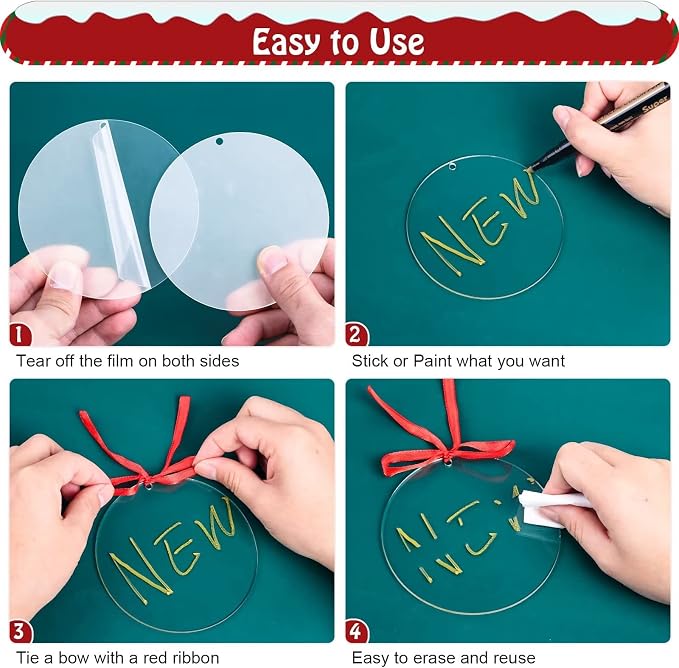 4 Inch Acrylic Ornaments Blanks, Christmas Decor, Keychain Engraving, and DIY