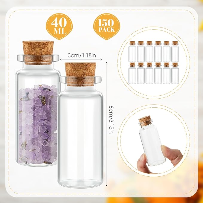Gerrii 150 Pcs 40ml Mini Glass Bottles