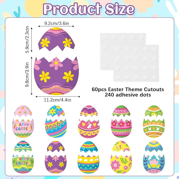 60pcs Easter Egg Theme Cutouts Easter Bulletin Board Decorations Spring Egg