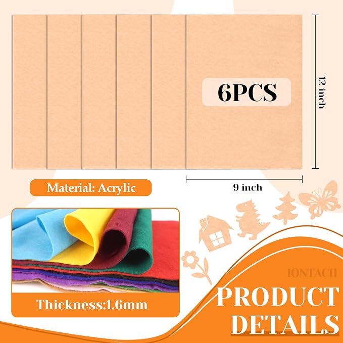 IONTACH 9" X 12" Soft Felt Sheets 1.6mm Thick | Felt Fabric