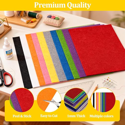 10 Pack Self Adhesive Felt Sheets 10 Colors DIY Sticky Back Felt