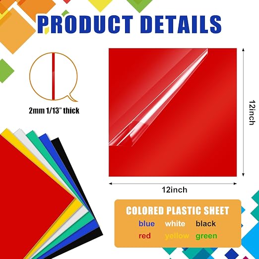 Outus 6 Pieces Colored Acrylic Sheet White 12 x 12 Inch Colorful Clear Sheet