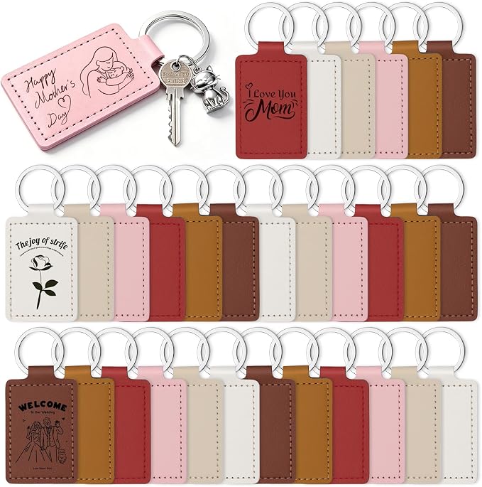 30 Pcs Leather Key Fob Kit, 6 Colors Leather Keychain Blanks, Rectangular PU