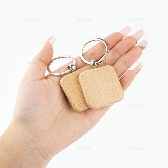 AUEAR, Blank Wooden Key Chain Wood Keychain Key Ring Key Tags Personalized EDC