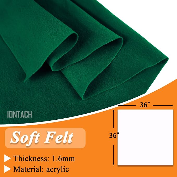 IONTACH 36" X 36" Hunter Green Soft Felt Fabric 1.6mm Thick | Felt Sheets