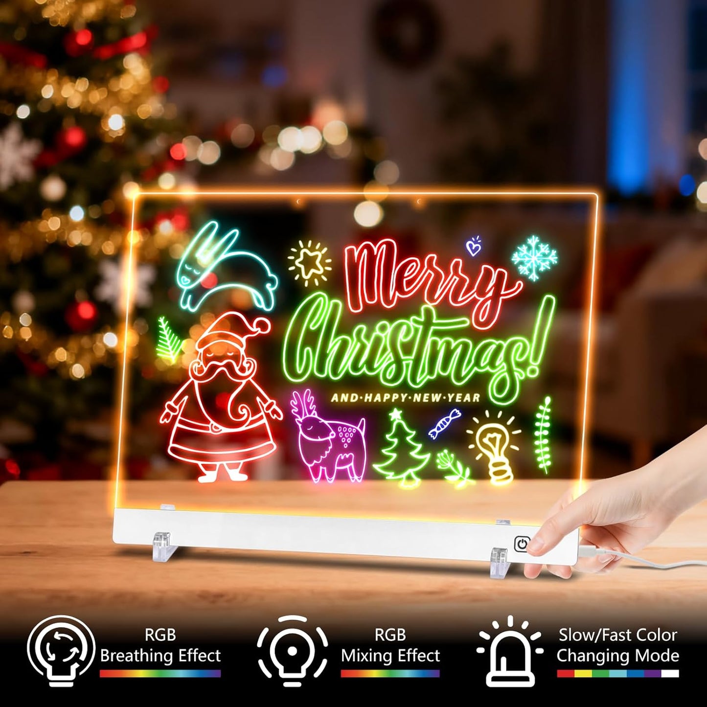 LED Note Board with Colors, Led Drawing Board for Kids, Light Up Acrylic Dry Erase Boards with Stand, Christmas & Birthday Gifts for Girls/Teens (White, 15.7" x 11.8")