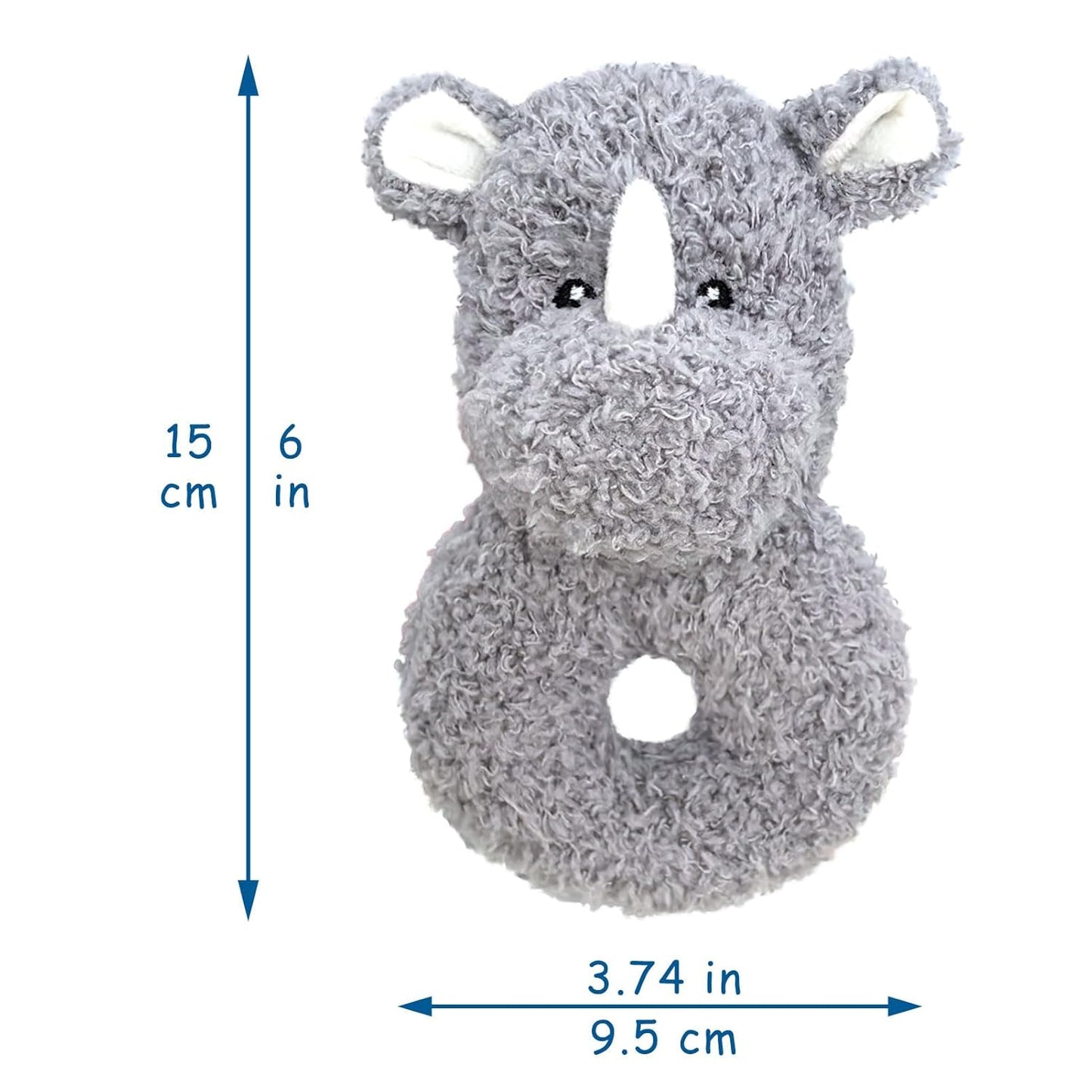 Baby Rhino Soft Rattle Toy, Plush Rhino Infant Shaker Rattle Easy-Grasp Stuffed Animal Toy, Gifts for Newborns Babies Toddlers Boys Girls, Gray, 6 Inches