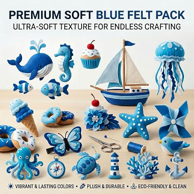 Blue Felt Fabric Sheet 8" X 36", 1.6mm Thick 8 Pack 4 Colors Assorted | Soft