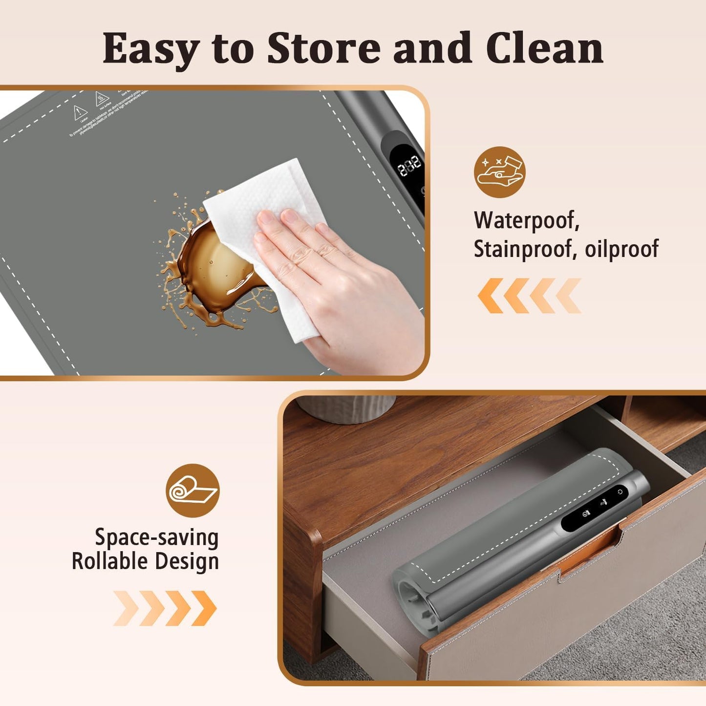 Upgrade Graphene Warming Mat for Food, Rapid Heating Food Warming Mats for Countertop with 6 Temps & Timer Settings, Portable Electric Warming Tray for Buffets Party, Gray