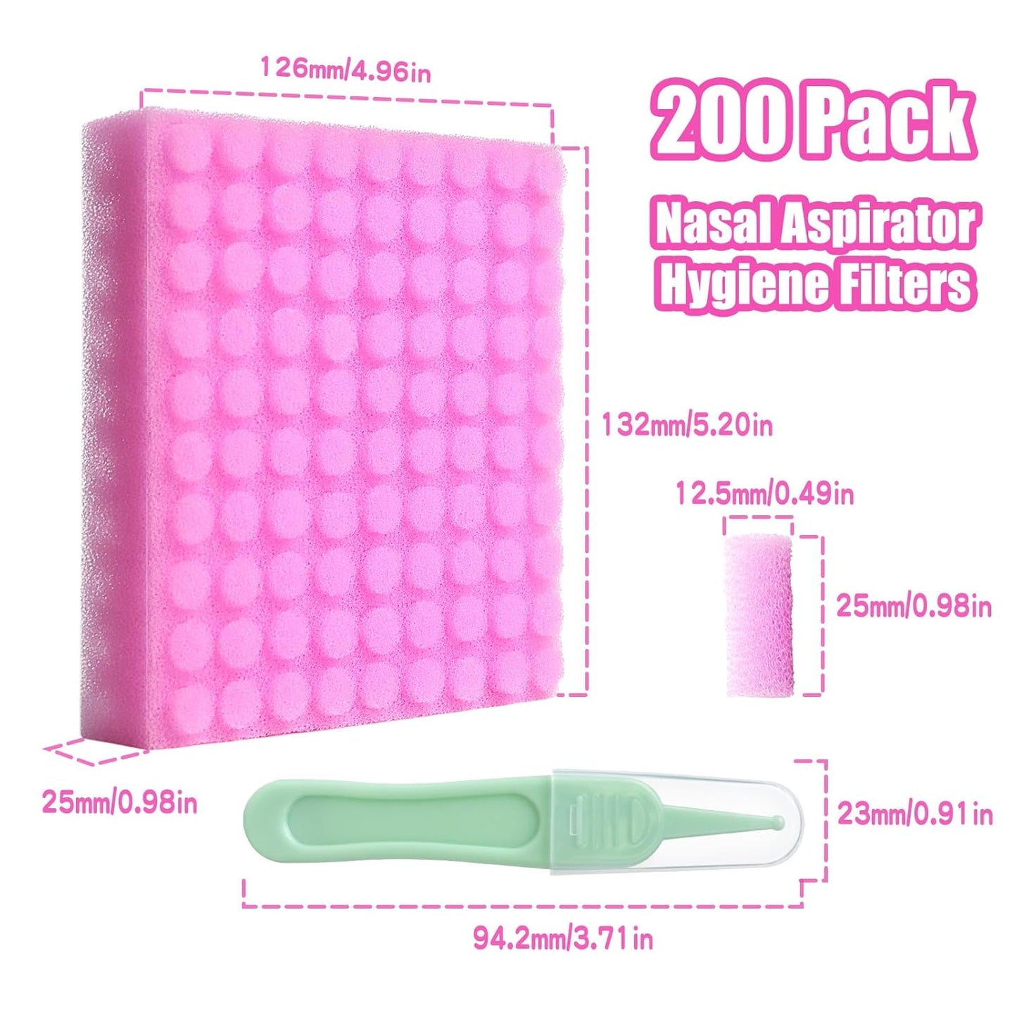 Replacement for Nosefrida Nasal Aspirator Filters, 200-Pack of Premium Nasal Aspirator Hygiene Sponges, with Nose Cleaning Tweezers (Red,200 Count)