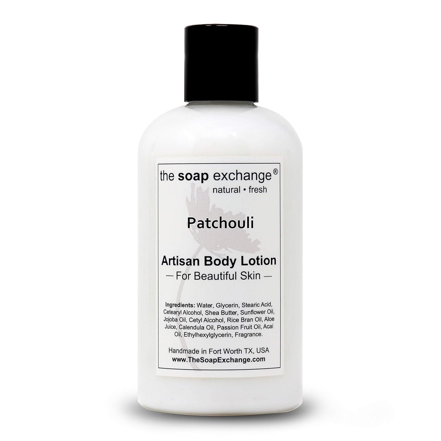 The Soap Exchange Body Lotion - Patchouli Scent - Hand Crafted 8 fl oz / 240 ml Natural Artisan Skin Care for Hand, Face, & Body, Moisturize, Hydrate, & Protect. Made in the USA.