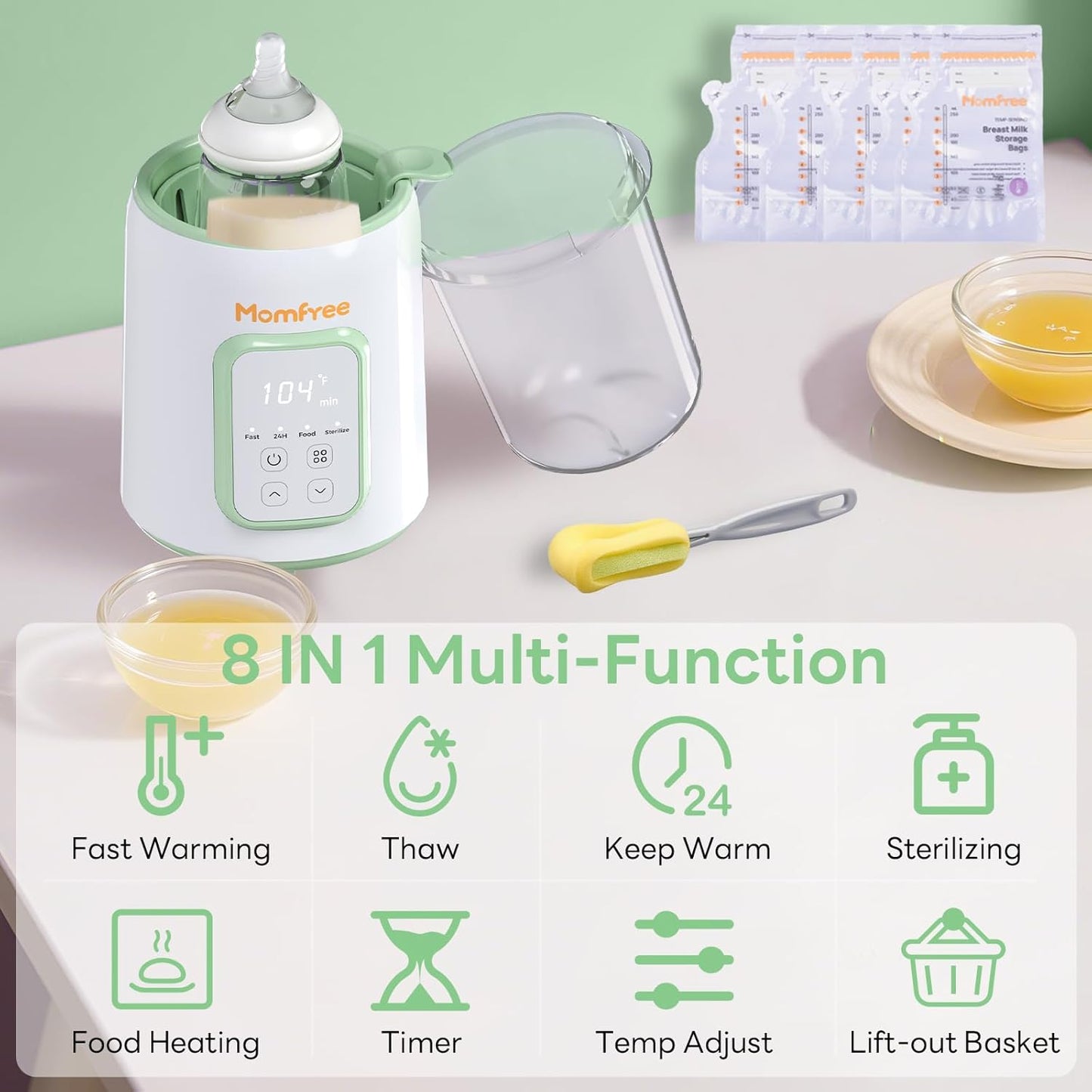 Bottle Warmer, 8-in-1 Fast Baby Bottle Warmer for Breastmilk and Formula,Milk Warmer with Accurate Temperature Control and Automatic Shut-Off,Multifunctional Bottle Warmers for All Bottles(Green)