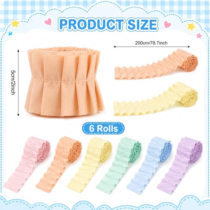 6 Rolls 40 Ft Ruffled Bulletin Board Borders Back to School Classroom Decor