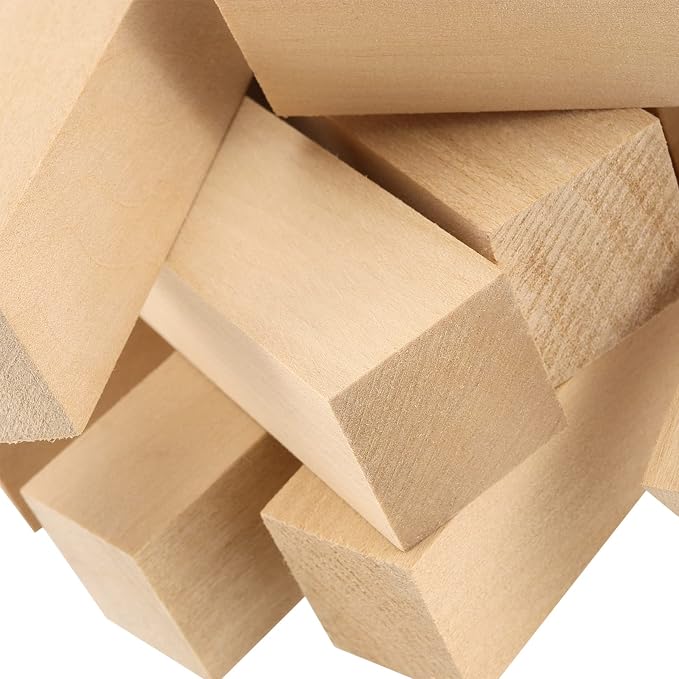 JAPCHET 24 Pieces 4 x 1 x 1 Inch Basswood Carving Blocks, Natural Wood Carving