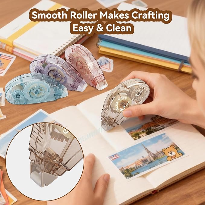 Double Sided Tape Roller, 8 Pack Adhesive Scrapbook Tape Runner