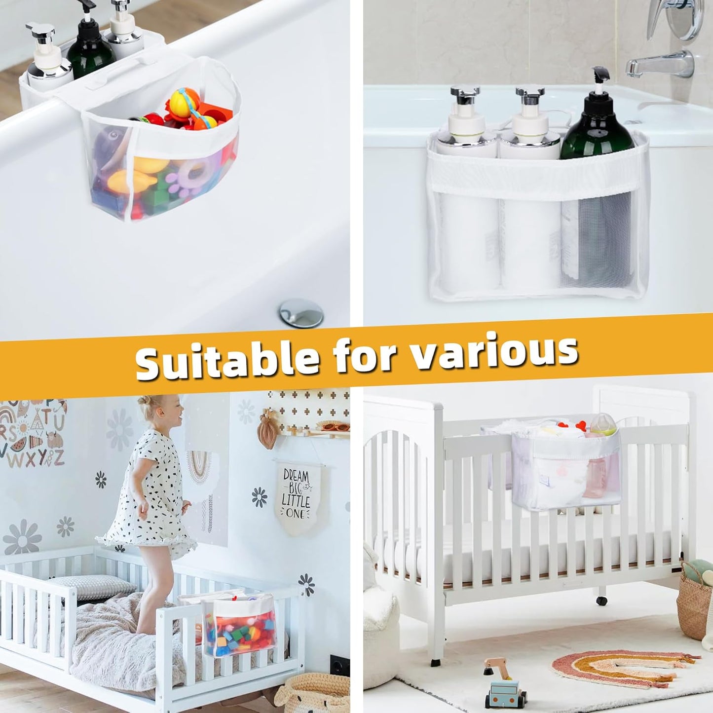 Bath Toy Storage, 2 Compartments Bathtub Toy Storage, Easy to Place, Mesh Material Bath Toy Holder Keeps Toys Dry and Breathable, Shower Toy Holder for Bathtub Developing Children's Storage Habits