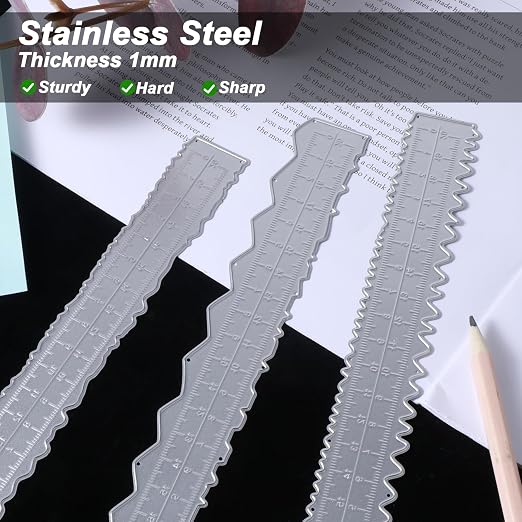 JJUNW 3 Pcs Deckle Edge Ruler Carbon Steel Metal Paper Tearing Ruler Craft Ruler