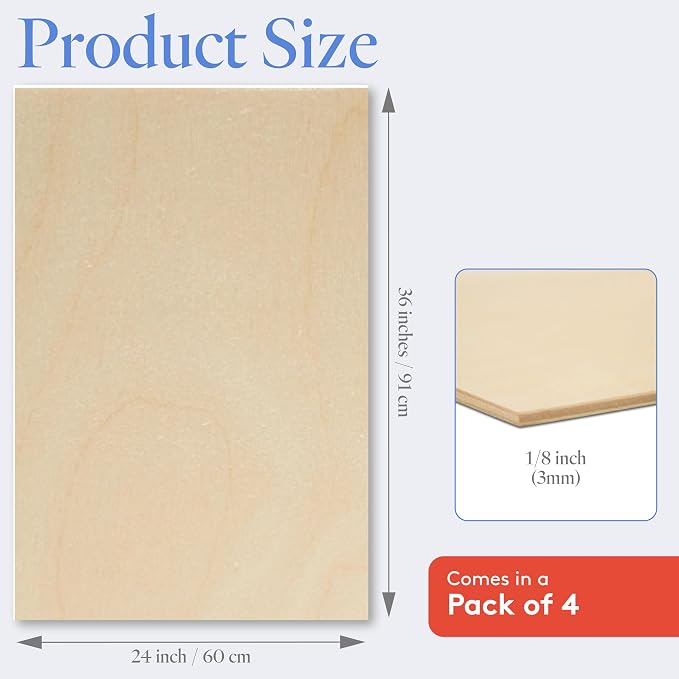 Baltic Birch Plywood 24 x 36 x 1/8 Inch - 3 mm Craft Wood