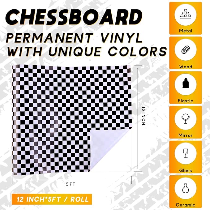 Tintnut Chessboard Permanent Vinyl Roll 12in x 5ft Permanent Adhesive Vinyl |