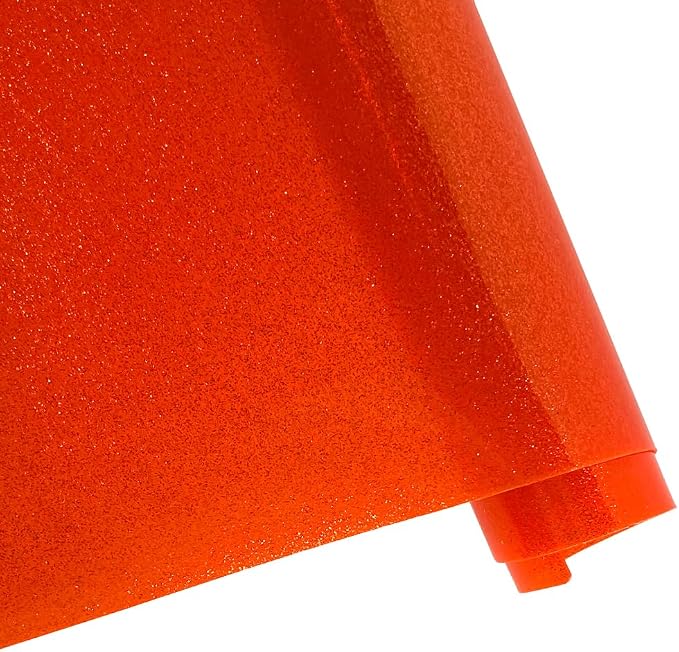 ONEART | Orange Transparent Glitter Vinyl Roll, 0.7 mm Solid Clear PVC Jelly