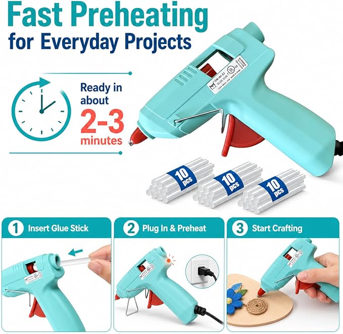 Mini Hot Glue Gun Kit with 30 Glue Sticks and Carrying Case, 15W Fast
