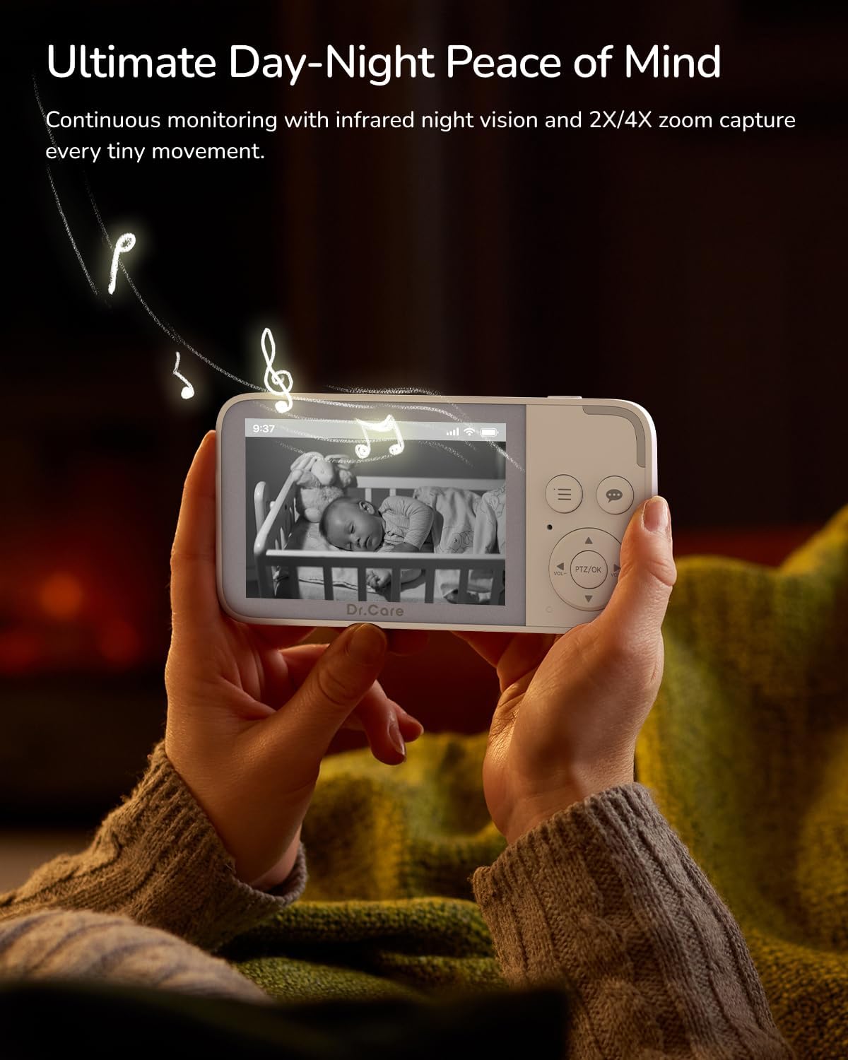 Dr. Care NeoView Video Baby Monitor with 2 Cameras -3.5” Screen, 2-Way Audio, Video Loop Recording, Night Vision, Real-Time/VOX Monitoring, Temp Sensor, Lullabies, No Wi-Fi (Supports Up to 128GB)