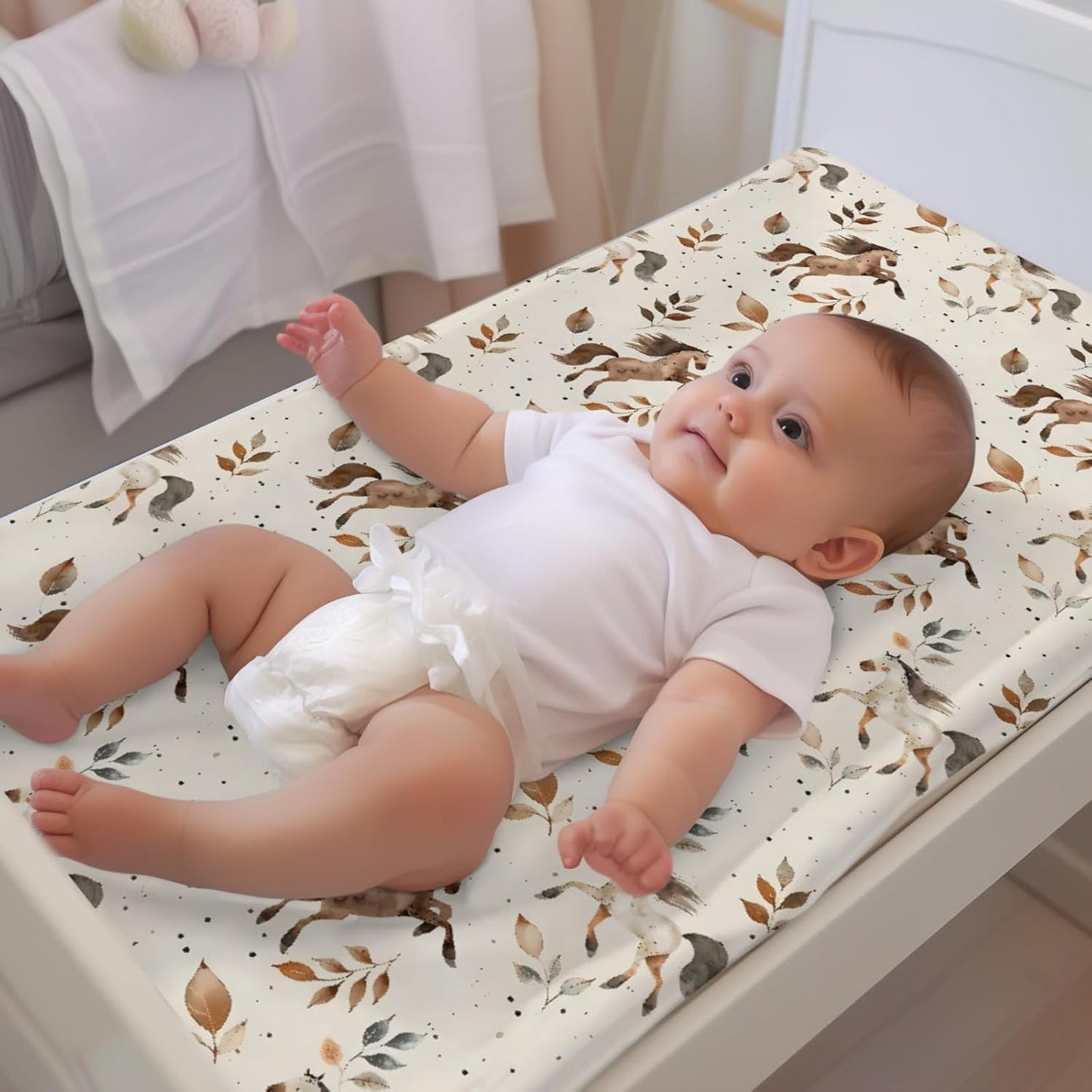 Soft 2 Pack Farm Animals Horse Leaves Highland Cow Tractor Pattern Baby Changing Pad Covers for Infant Newborn, Unisex Western Nursery Fitted Diaper Changing Table Pad Mat Sheets for Boys Girls-16x32