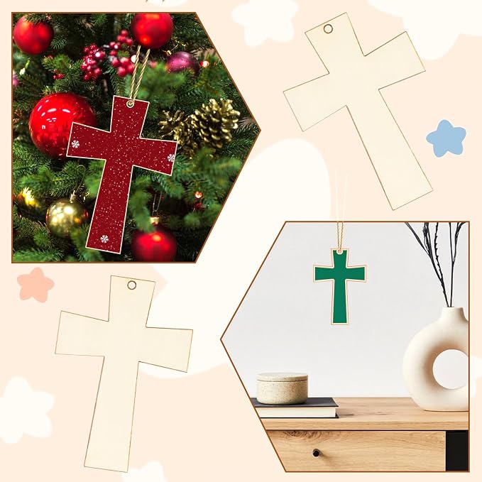 40Pcs Crosses Unfinished Wooden Gift Ornaments DIY Craft Activity Paintable