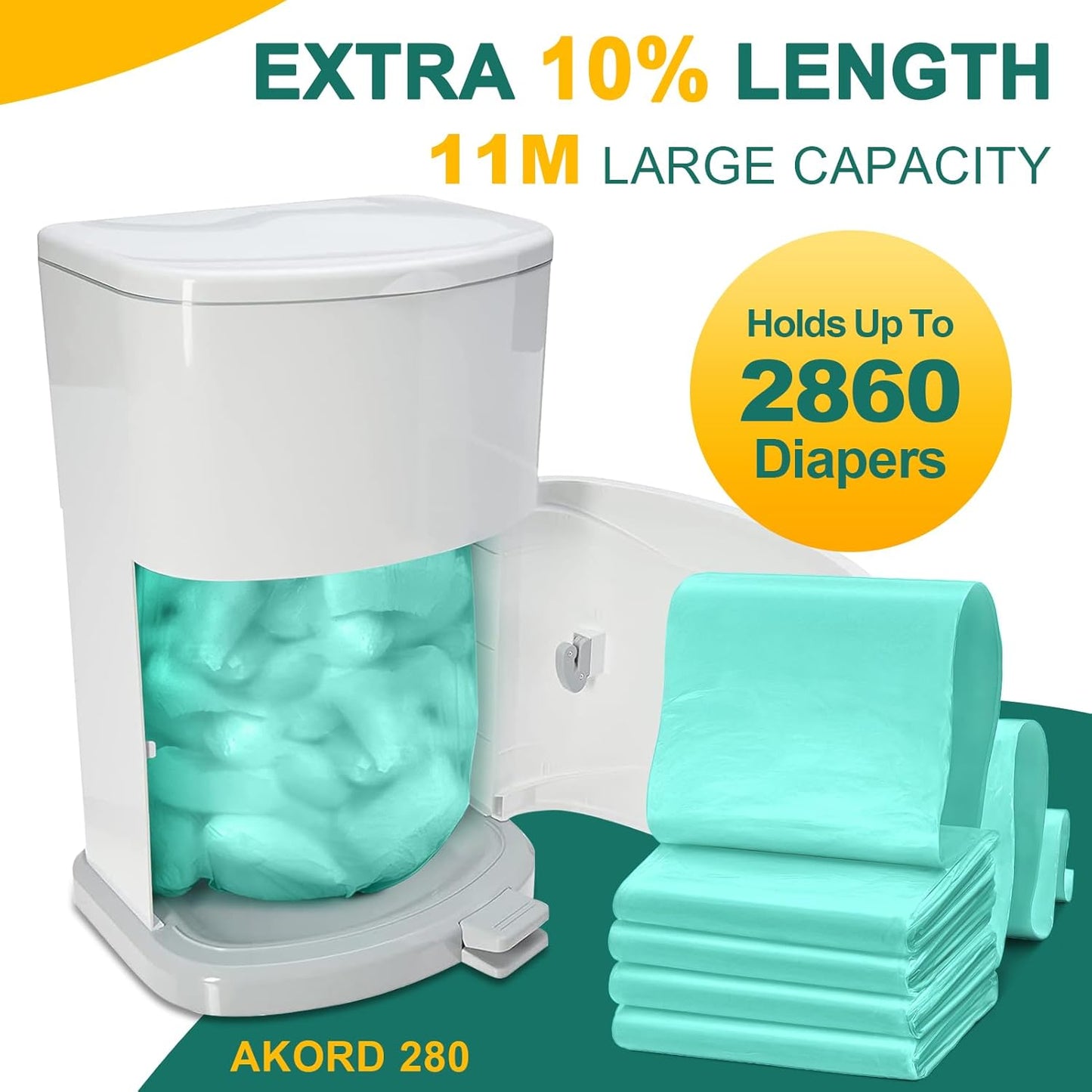 Adult Diaper Liner Refills Compatible with Janibell Akord 280 Slim 8 Pack for 2860 Diapers(Extra 10% Length&30% Thickness) Incontinence Disposal System Plant Scent to Eliminate Waste/Odor Resistant