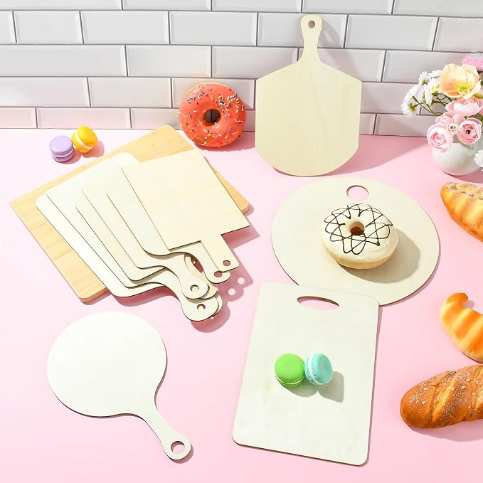 10 pcs 10 Styles Cutting Board Theme Unfinished Wooden Cutout Charms Rectangle