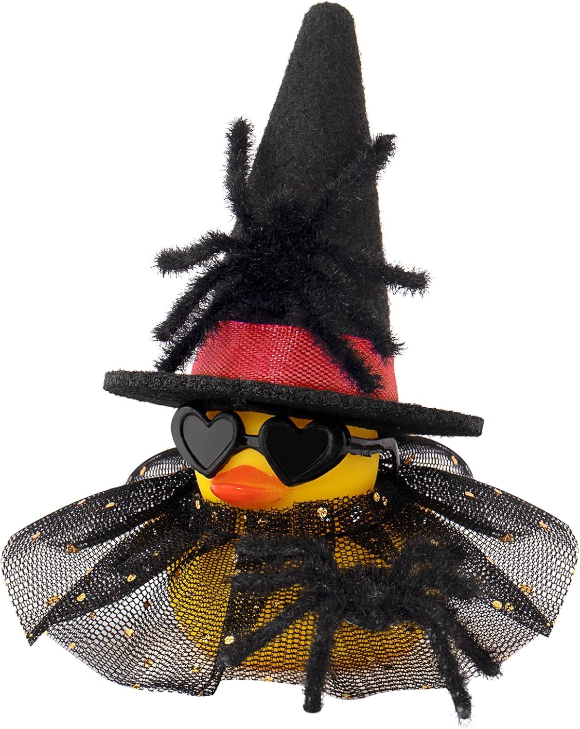 wonuu Car Dashboard Spider Witch Rubber Ducks for Halloween, Decorations Duck for Office Desk Ornament Accessories with Hat Glasses Skirt, for Halloween Party Gifts (Gold Point Skirt Red)