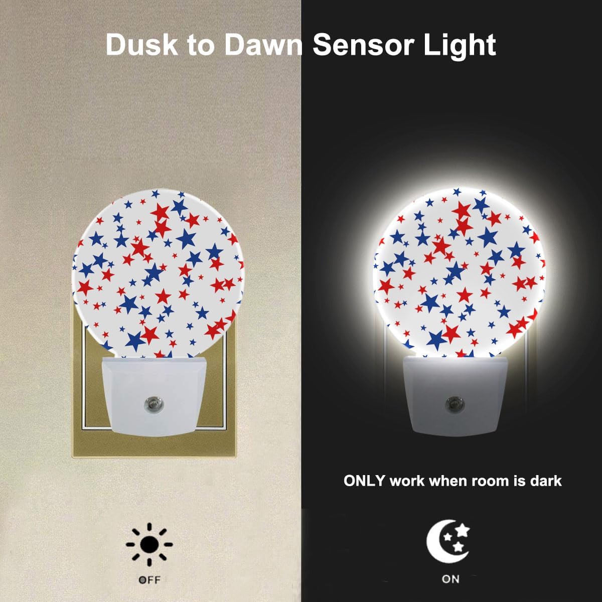 EKOBLA American Stars Patriotic Night Lights Plug into Wall Red Blue Plug-in Nightlights Dusk to Dawn Sensor LED Lighting Home Bedroom Bathroom Hallway Decor for Men Women Boys Girls
