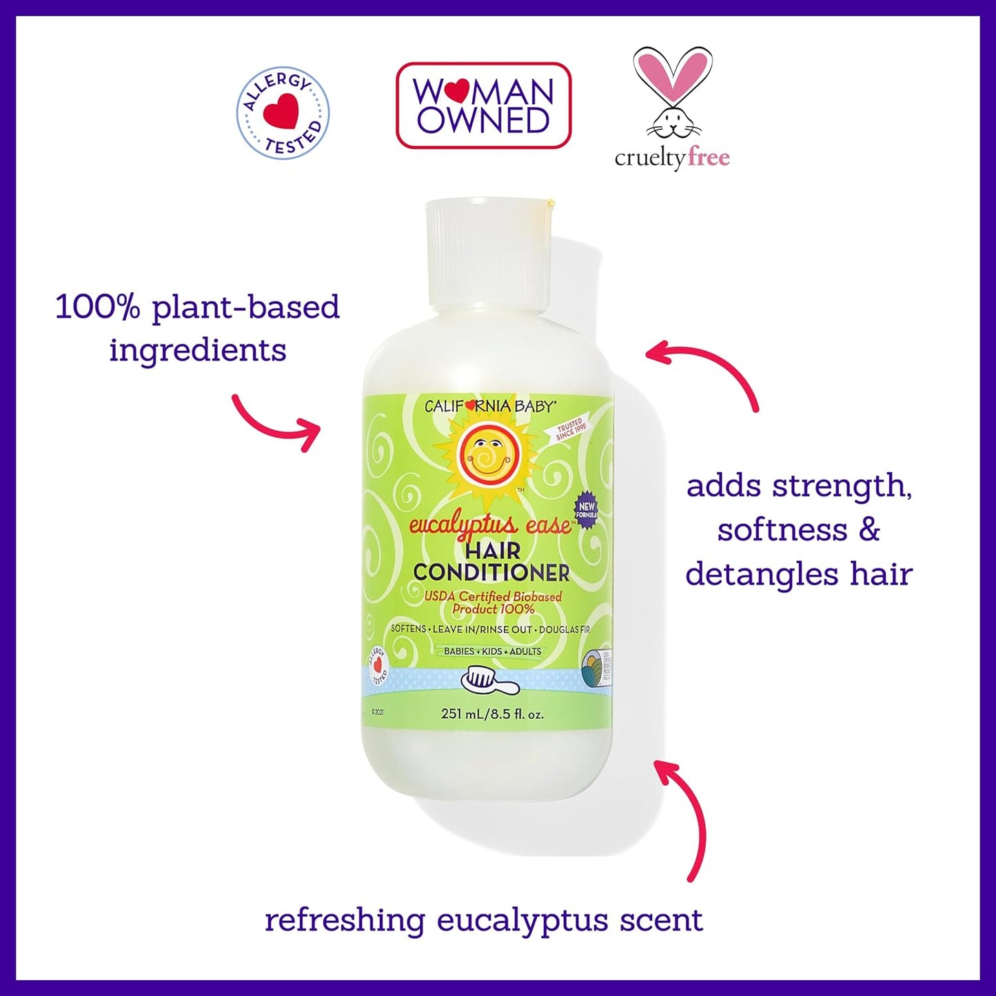 California Baby Eucalyptus Ease Hair Conditioner | 100% Plant-Based Kids Conditioner | Rinse-out or Leave in Conditioner | 251 mL / 8.5 oz