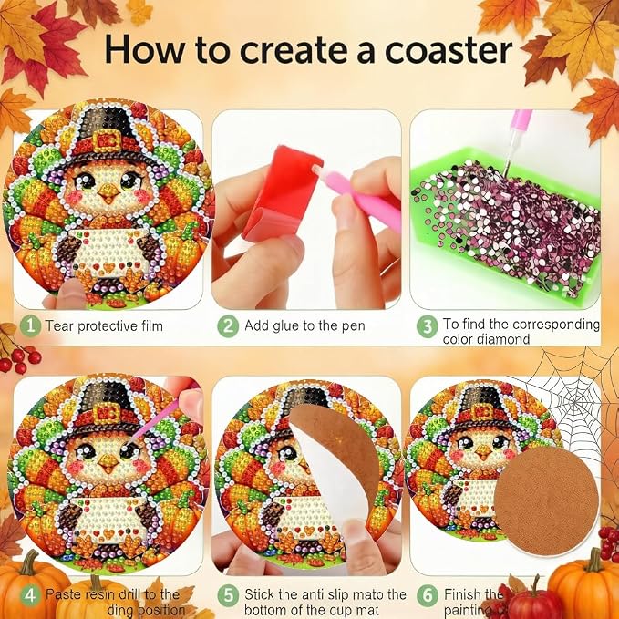 LWZAYS 8 Pcs Turkey Diamond Art Coasters Kit