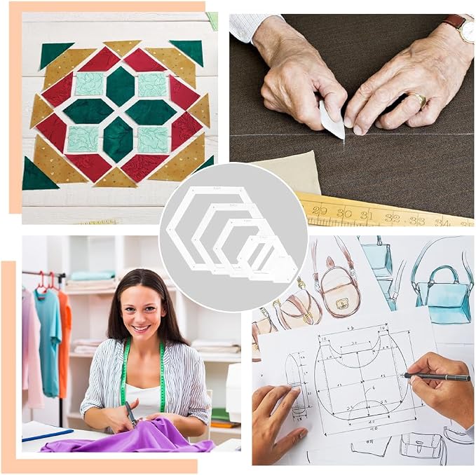 BENECREAT 5 Sizes Hexagon Quilting Template, Acrylic Intricate Sewing Machine