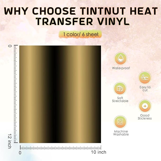Tintnut Yellow Black Gradient Heat Transfer Vinyl, Ombre pattern, PU HTV Sheets