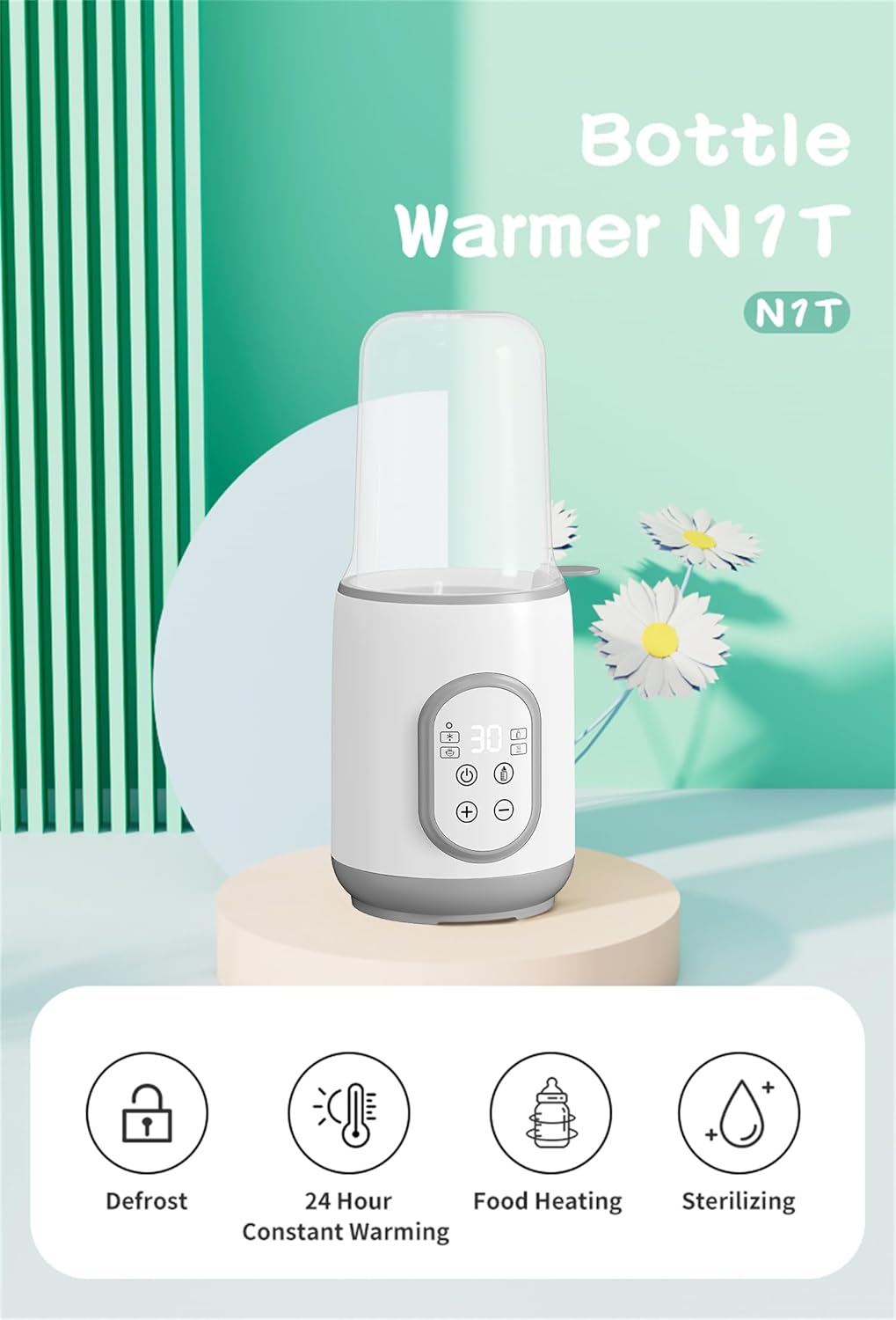 Bottle Warmer,Fast Baby Milk Warmer with Timer,Accurate Temperature to Preserve Fullest Nutrients in Breast Milk, with Defrost, Sterili-zing, Keep, Heat Baby Food Jars Function