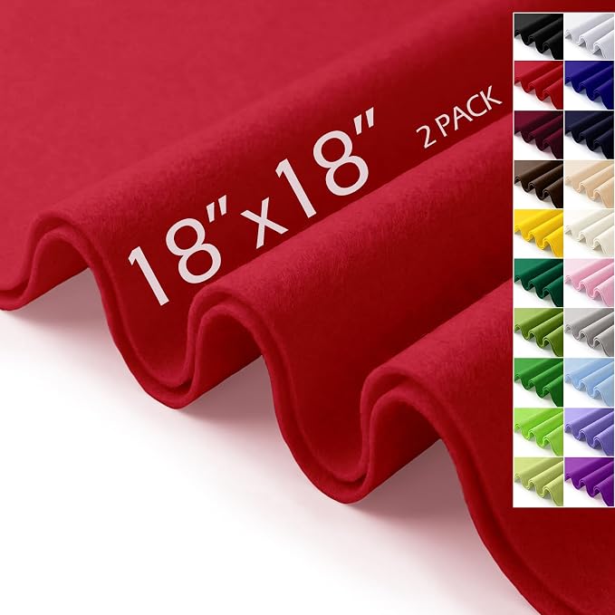 Red Felt Fabric Sheets 18" x 18" 1.6mm Soft Craft Felt Squares | Soft Precut