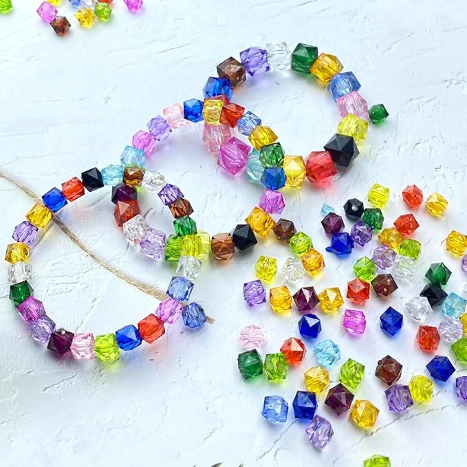 100pcs 12mm Acrylic Cube Faceted Beads Colorful Square Plastic Spacer Beads